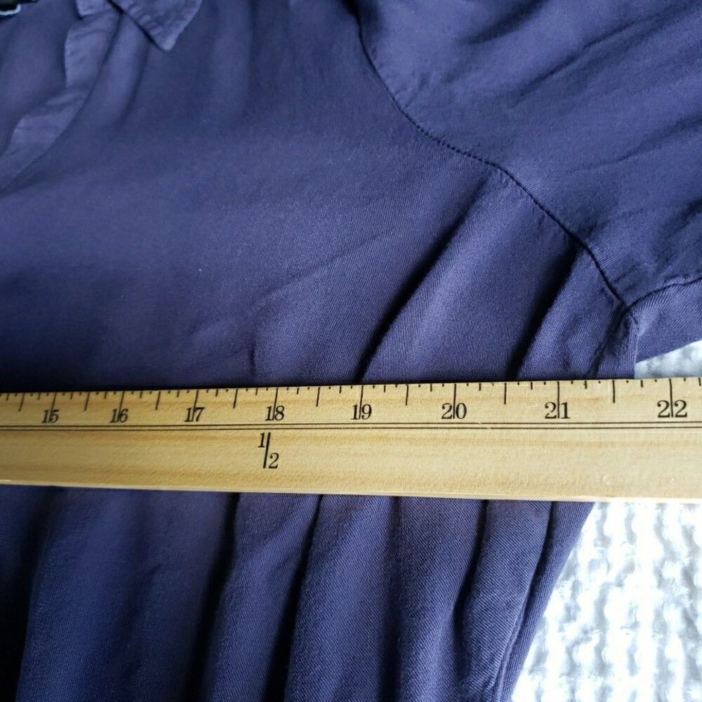 Torrid Navy Blue Challis Babydoll Blouse 0 XL 1X Long Sleeve Button Split Neck - Picture 9 of 10